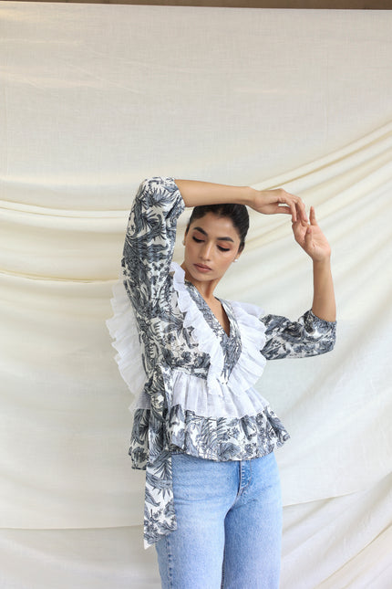Printed ruffle detail top