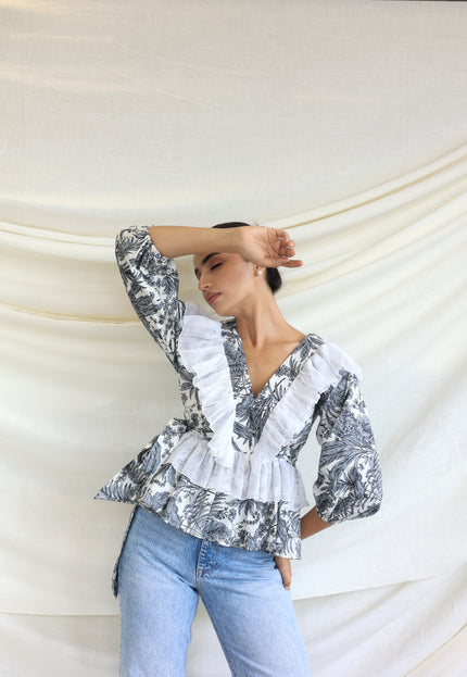 Printed ruffle detail top