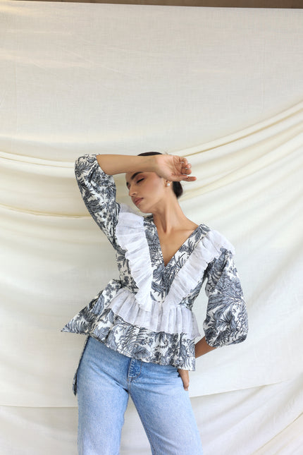 Printed ruffle detail top