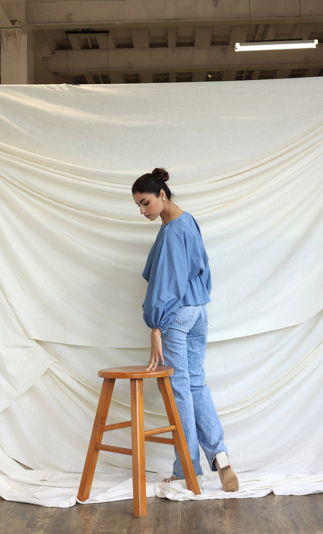Blue round neck Balloon top