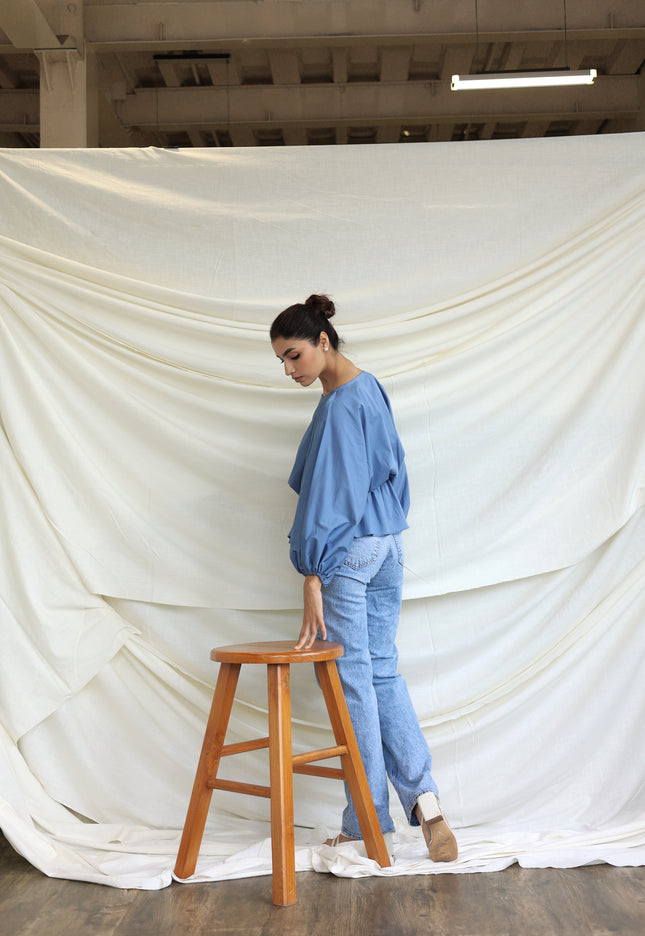 Blue round neck Balloon top