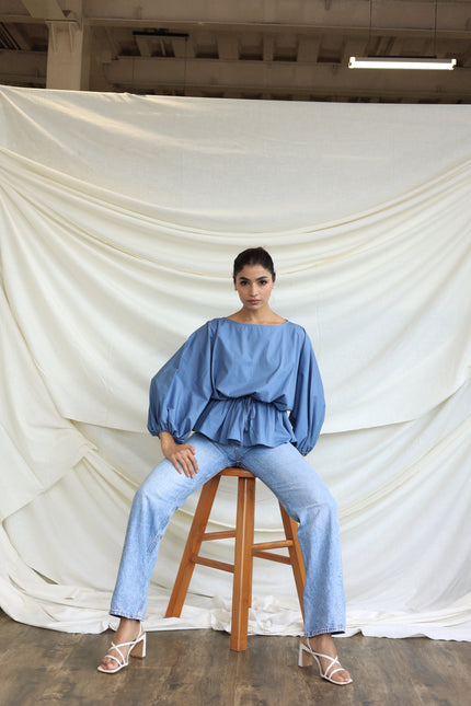 Blue round neck Balloon top