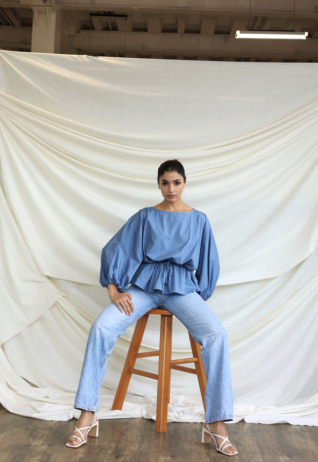 Blue round neck Balloon top