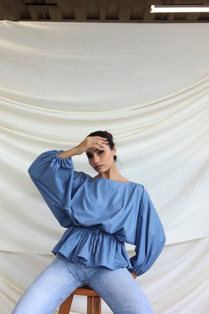 Blue round neck Balloon top