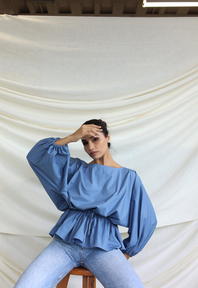 Blue round neck Balloon top
