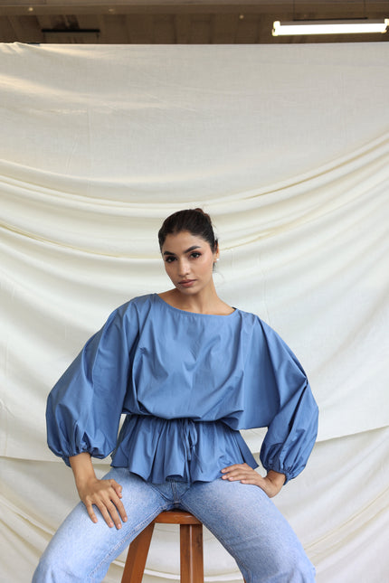 Blue round neck Balloon top