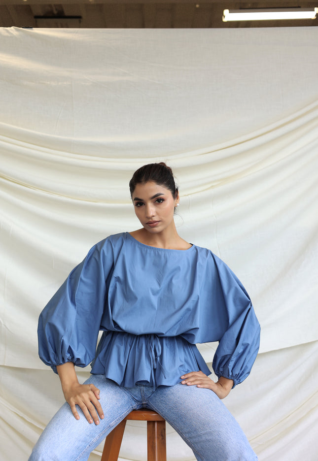 Blue round neck Balloon top