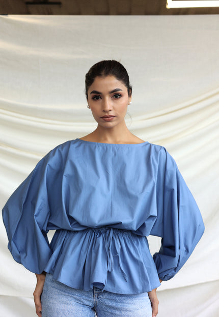 Blue round neck Balloon top