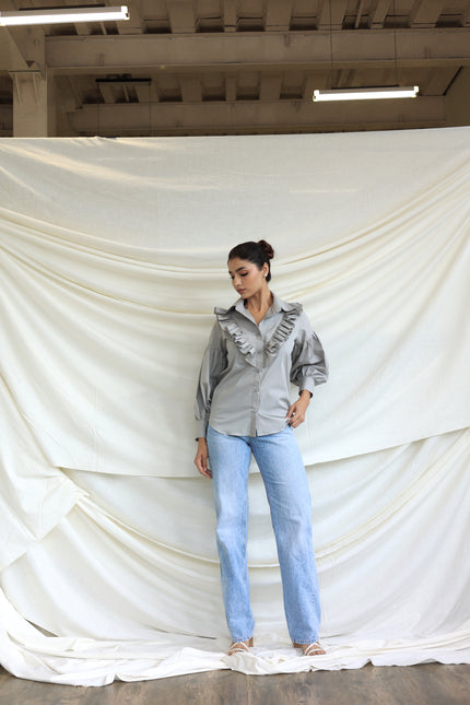 Grey Ruffle shirt