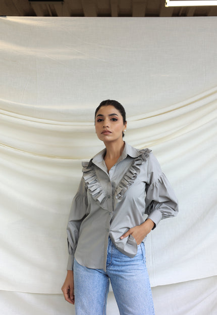 Grey Ruffle shirt
