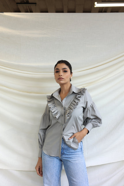 Grey Ruffle shirt