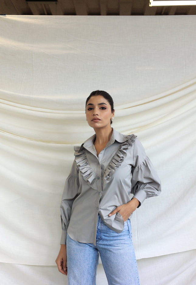 Grey Ruffle shirt
