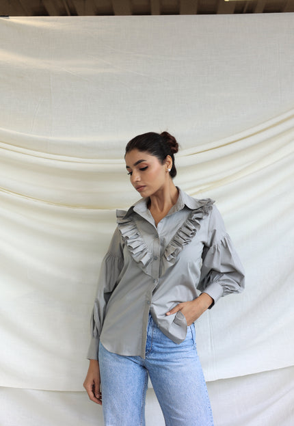 Grey Ruffle shirt
