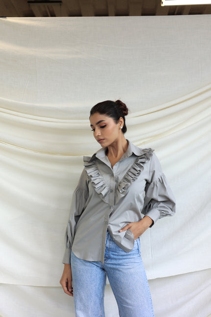 Grey Ruffle shirt