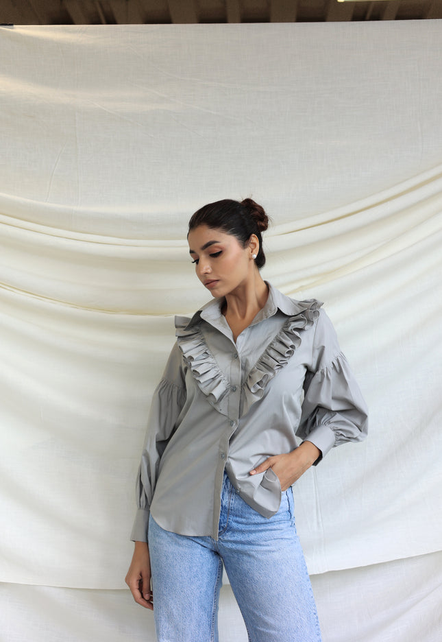 Grey Ruffle shirt
