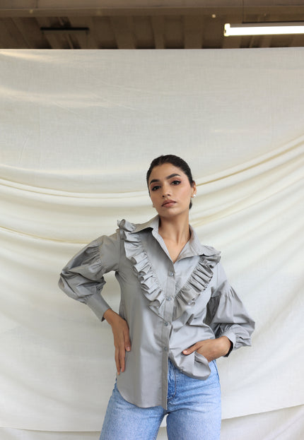 Grey Ruffle shirt