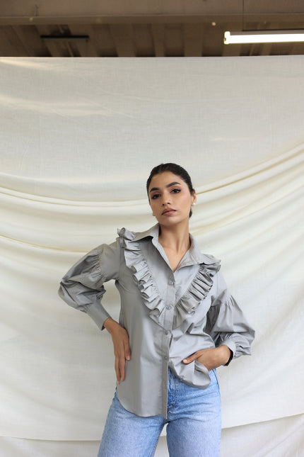 Grey Ruffle shirt