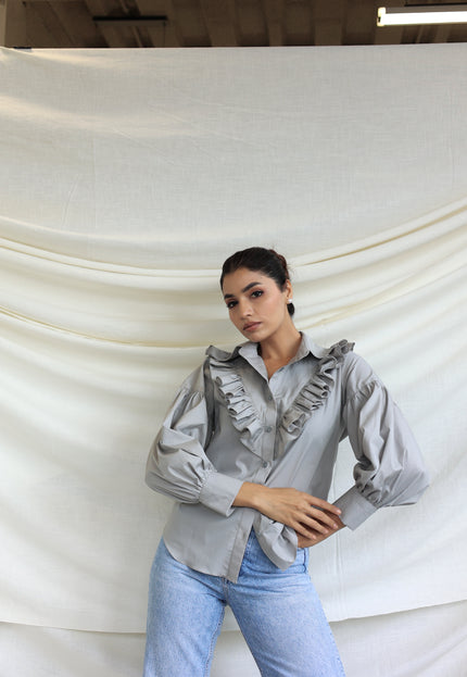 Grey Ruffle shirt