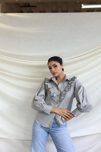 Grey Ruffle shirt