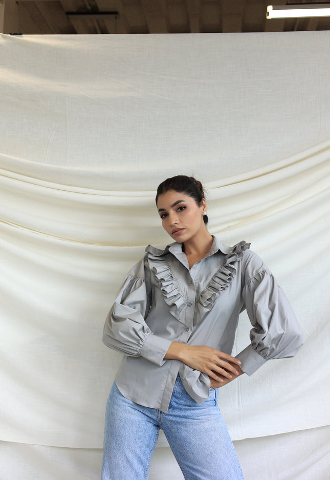 Grey Ruffle shirt
