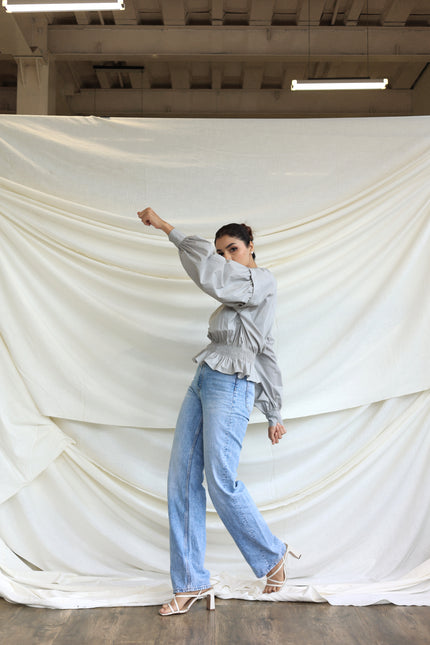 Grey balloon cotton top