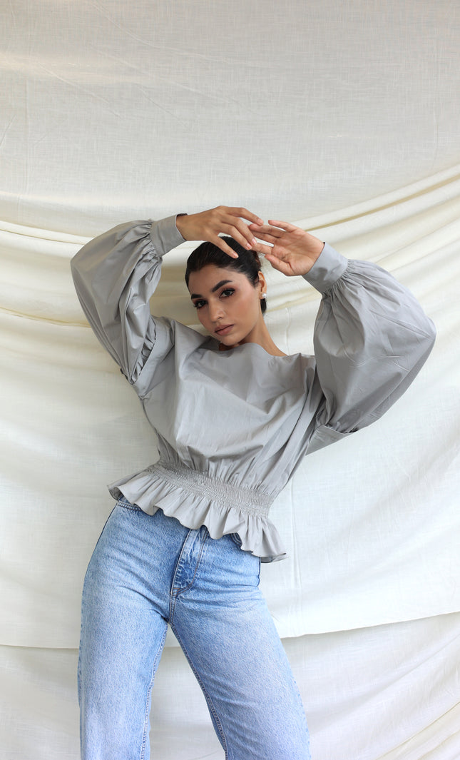 Grey balloon cotton top