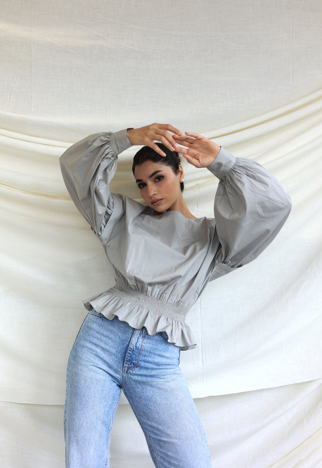 Grey balloon cotton top