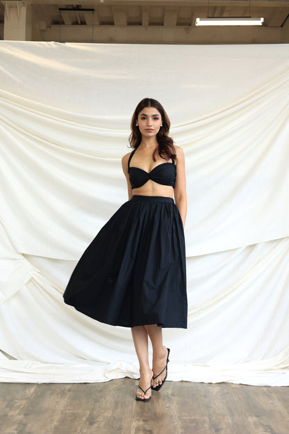 Black co-ord skirt and bandeau top