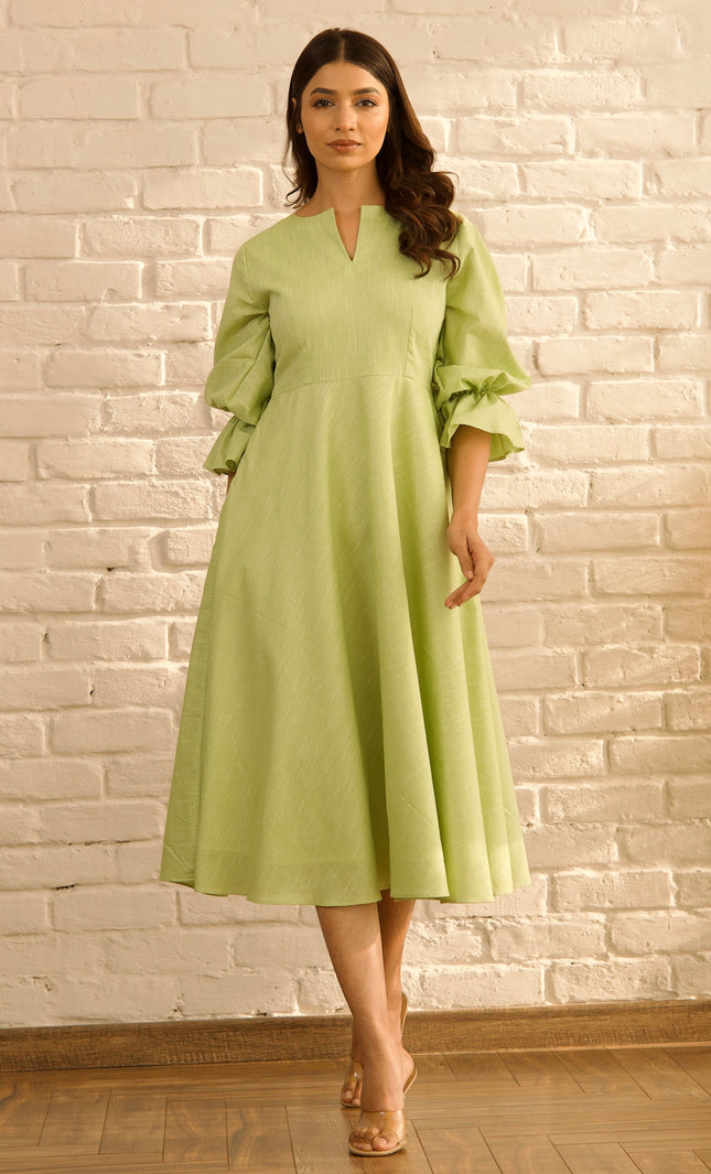 Green flare dress