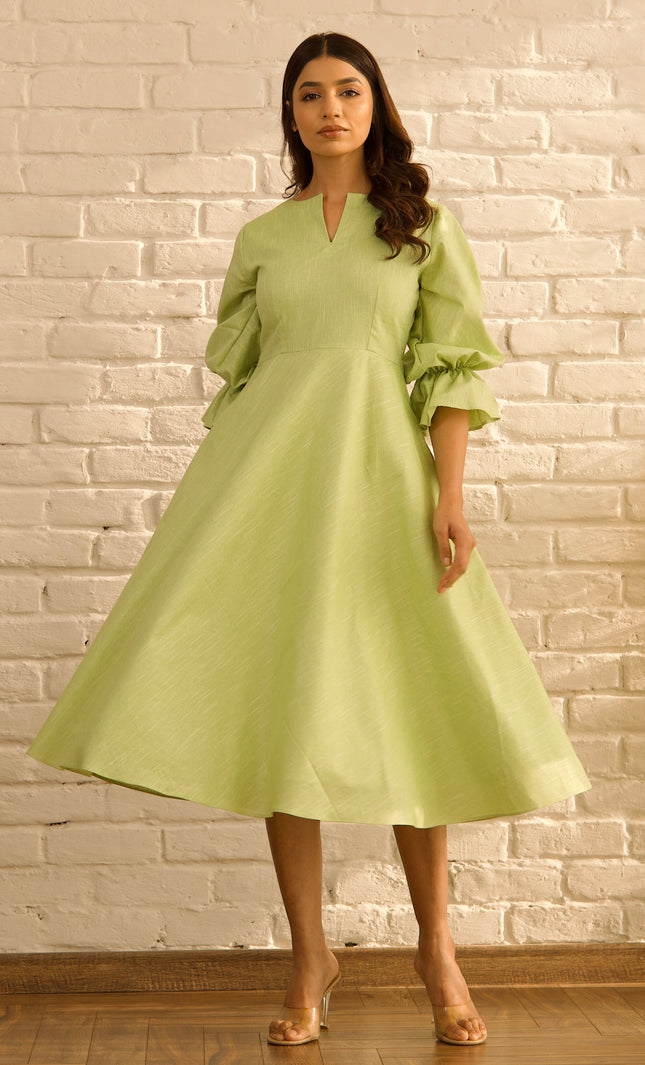 Green flare dress