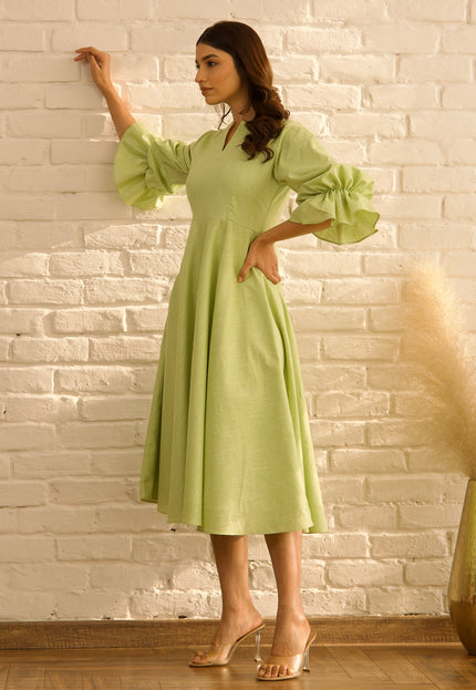 Green flare dress