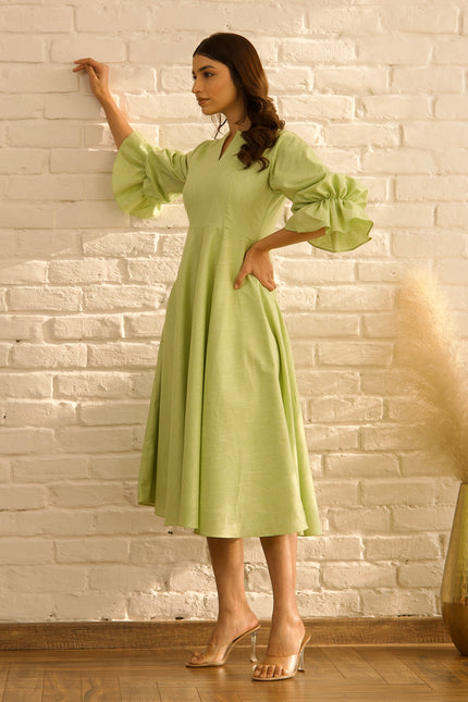 Green flare dress