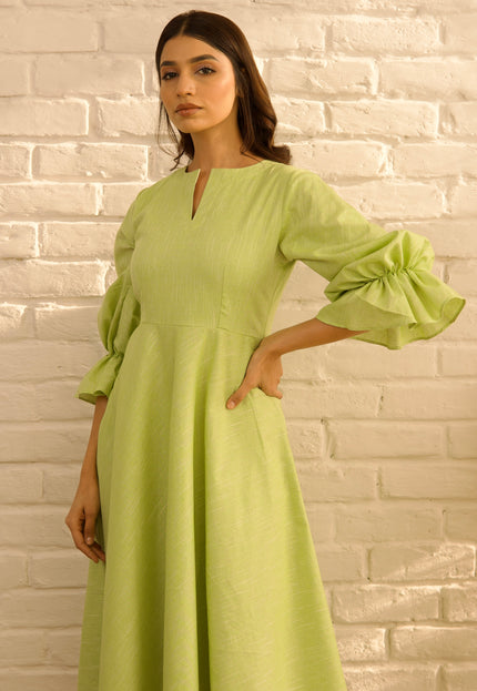 Green flare dress