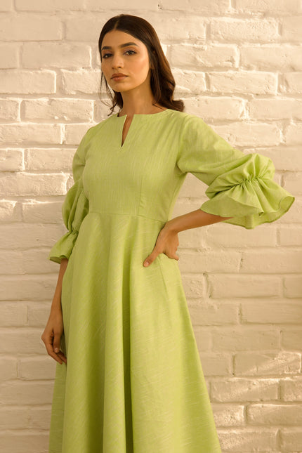 Green flare dress