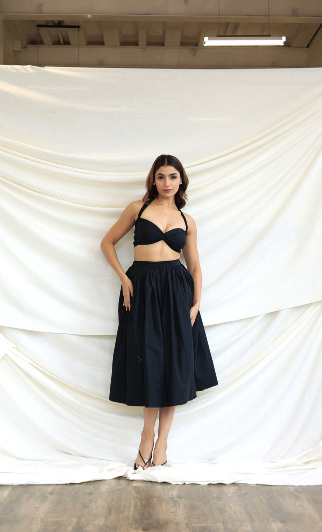 Black co-ord skirt and bandeau top
