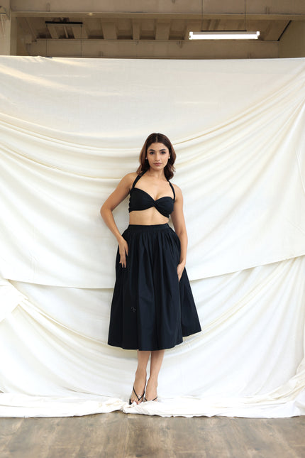 Black co-ord skirt and bandeau top