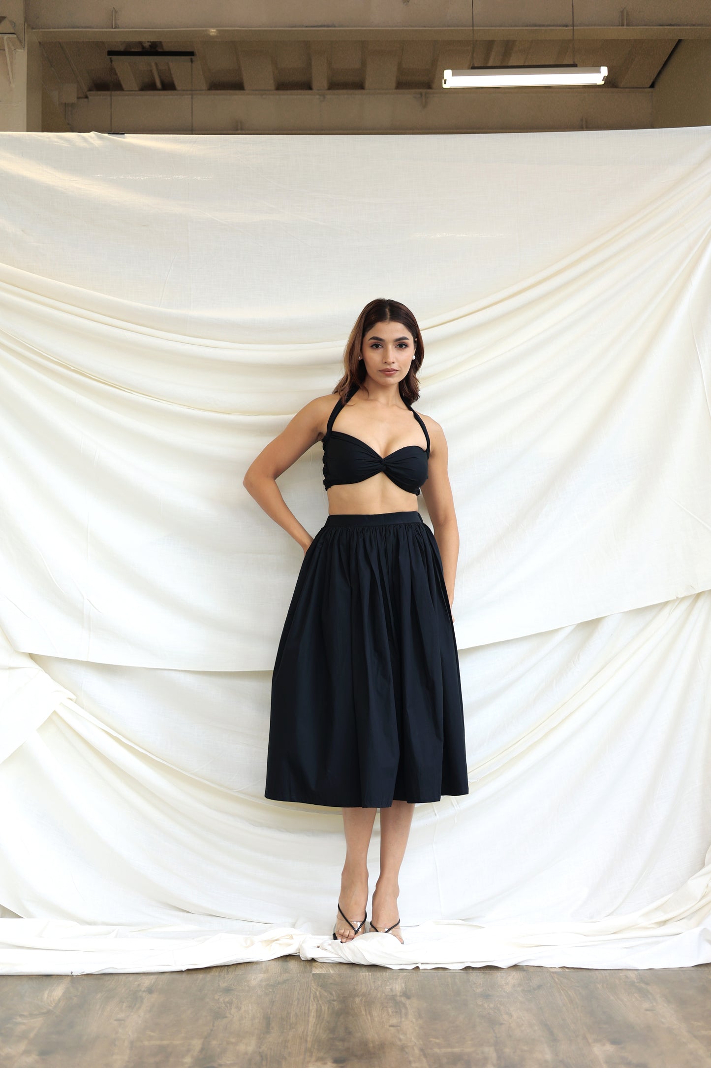 Black co-ord skirt and bandeau top