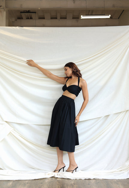 Black co-ord skirt and bandeau top
