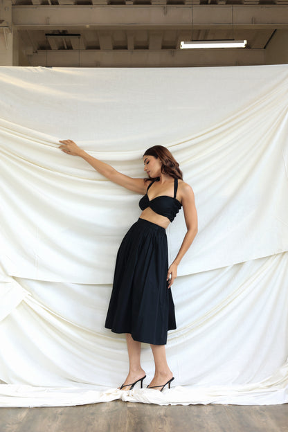 Black co-ord skirt and bandeau top