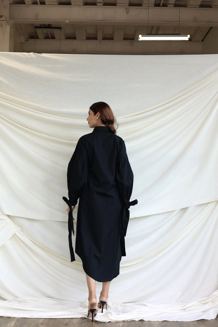 Black button through midi shirt dress