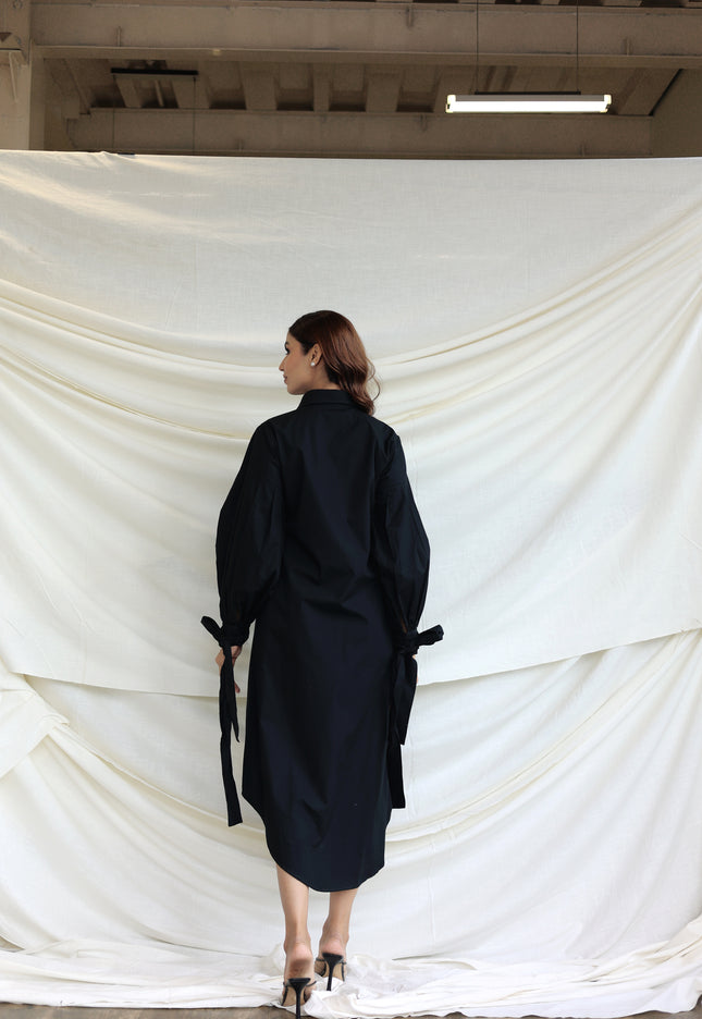 Black button through midi shirt dress