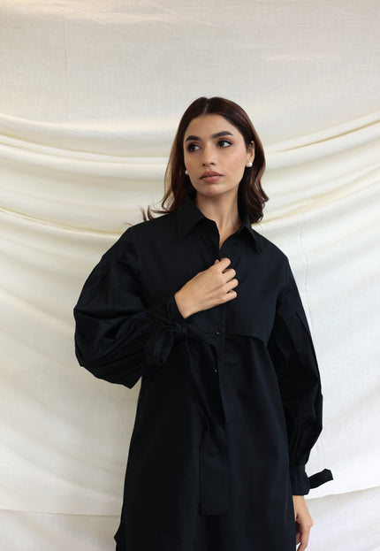 Black button through midi shirt dress