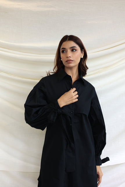 Black button through midi shirt dress