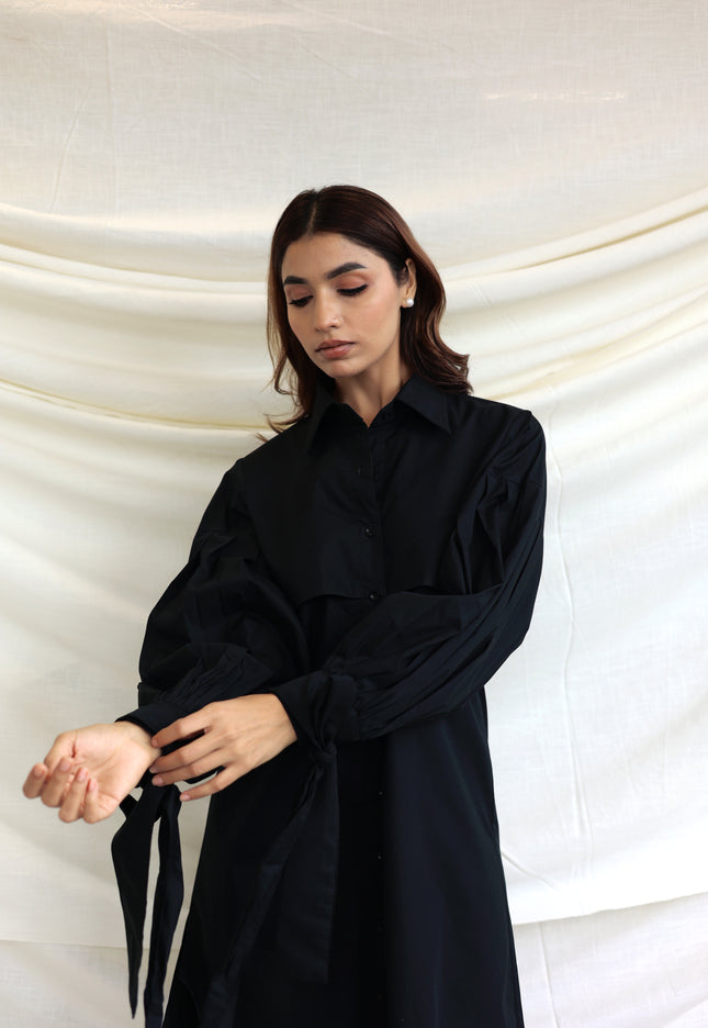 Black button through midi shirt dress