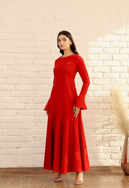 Red cotton flare dress