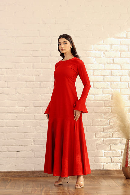 Red cotton flare dress