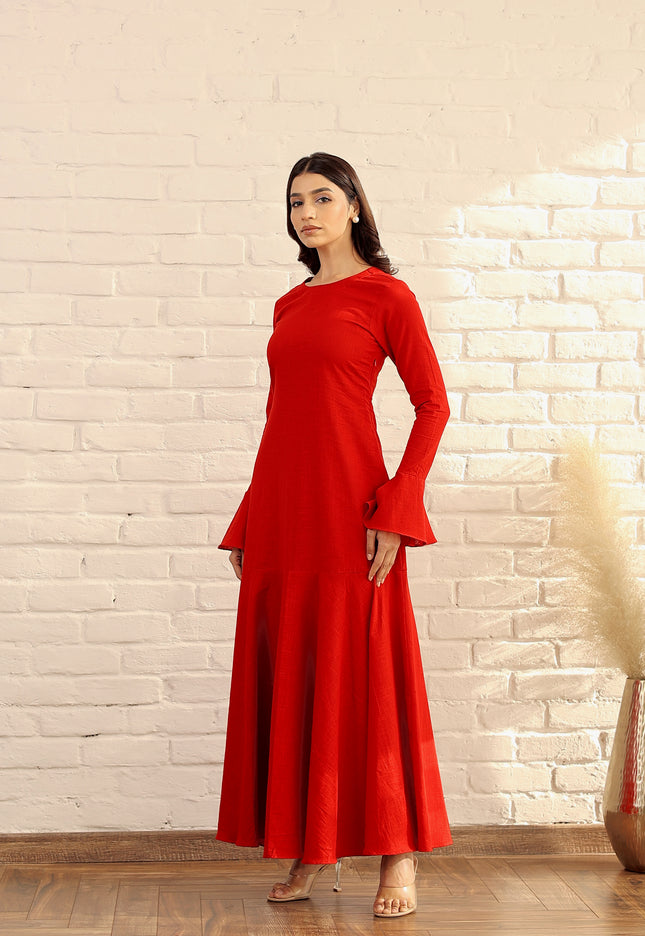 Red cotton flare dress