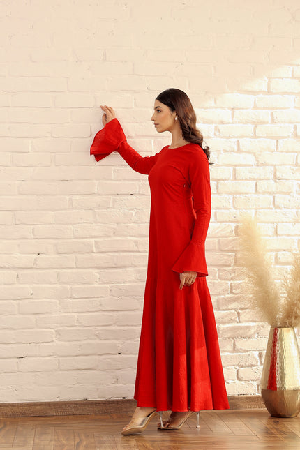 Red cotton flare dress