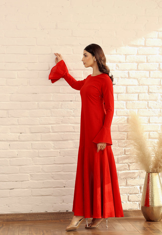 Red cotton flare dress