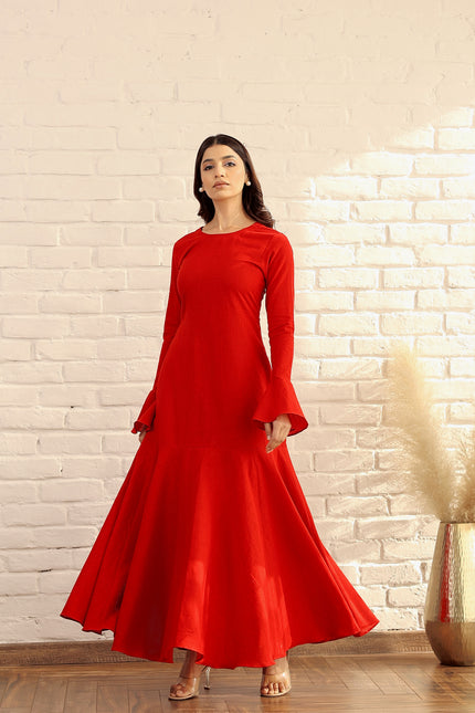 Red cotton flare dress